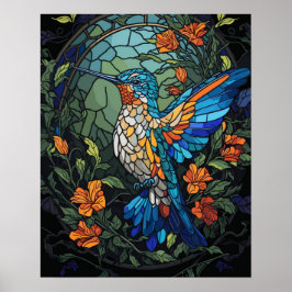 Flygande humming Bird Colorful Stached Glass Poster