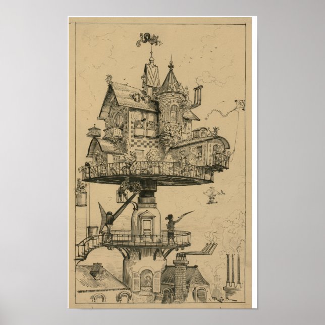 Flygande hus av Albert Robida (1883) Poster (Framsidan)