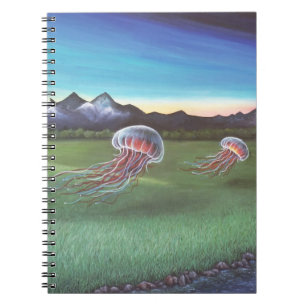 Flygande Jellyfish Mountain Landscape Notebook Anteckningsbok