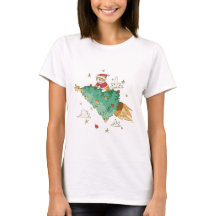 Flygande Julgran Santa Cat T-Shirt