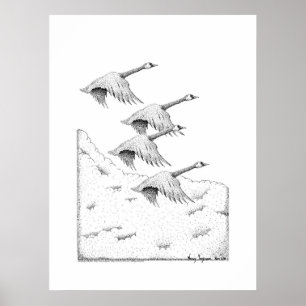 Flygande Kanada (Geese Pen) och Bläck (Teckning) Poster