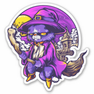 Flygande Katt Häxa Illustration Klistermärken