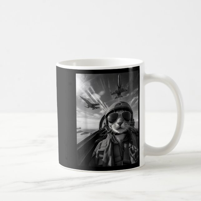 Flygande katt selfie rolig stridspilot meme jet fl kaffemugg (Höger)