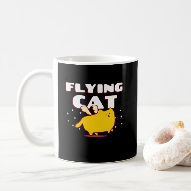 Flygande Katt Söt Kawaii Bevingad Katt Kaffemugg (Med munk)
