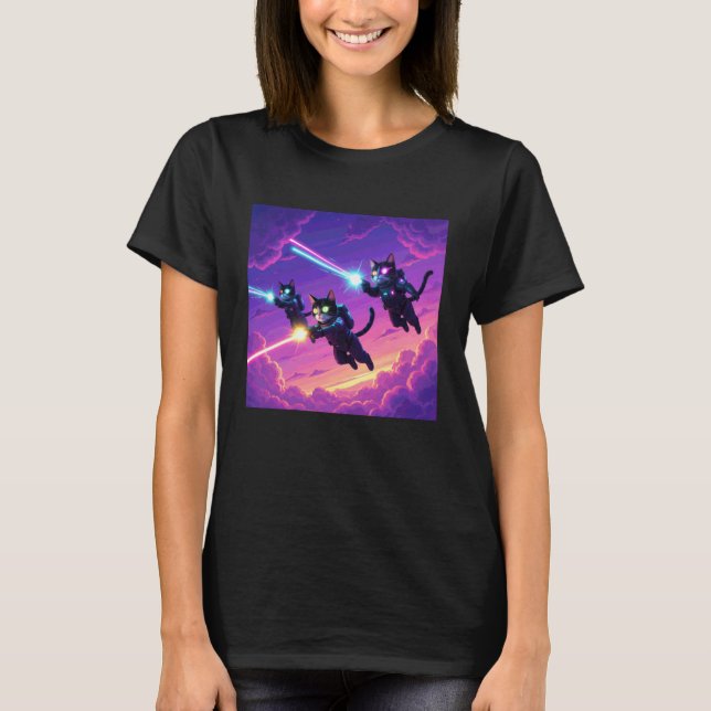 Flygande katter som skjuter laser t shirt (Framsida)