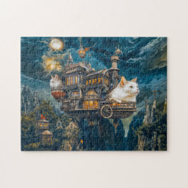 Flygande kattslott Steampunk natt Pussel