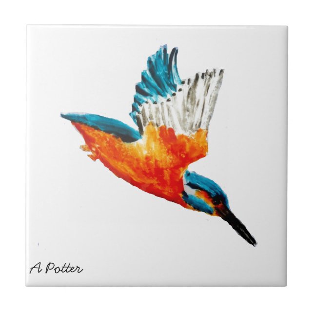 Flygande Kingfisher Art Kakelplatta (Framsidan)