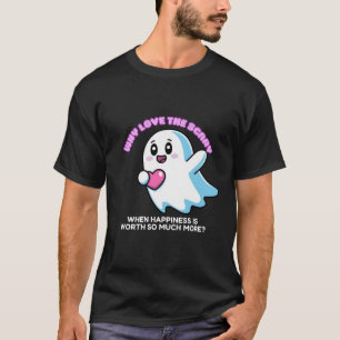 Flygande Knubbig Kawaii Ghost Holding a Heart T Shirt