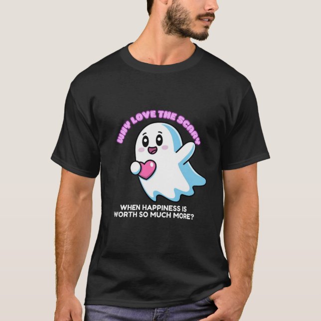 Flygande Knubbig Kawaii Ghost Holding a Heart T Shirt (Framsida)