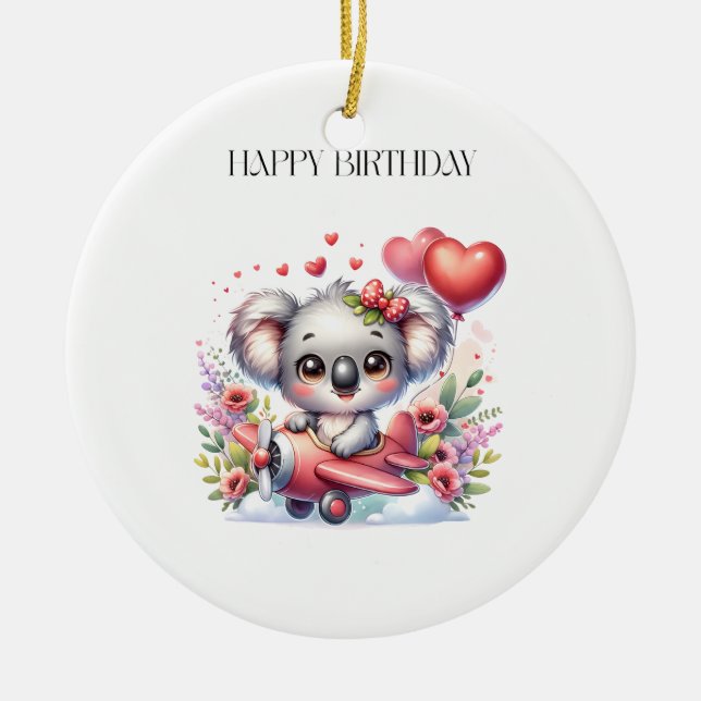 Flygande Koala Födelsedag Julgransprydnad Keramik (Framsidan)