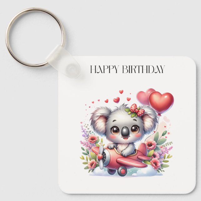 Flygande Koala Födelsedag Nyckelring (Framsida)