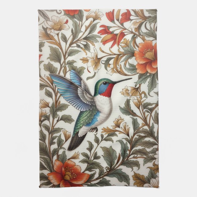 Flygande kolibri William Morris-inspirerad Kökshandduk (Vertikal)