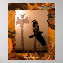 Flygande Kråka Spirit & Totem Pole Art Poster
