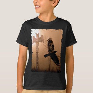 Flygande Kråka Spirit & Totem Pole Native Art T-Sh Tee Shirt