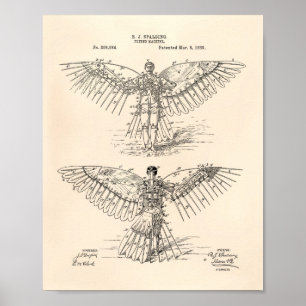 Flygande maskin 1889 Patent Art - Gamla peper Poster
