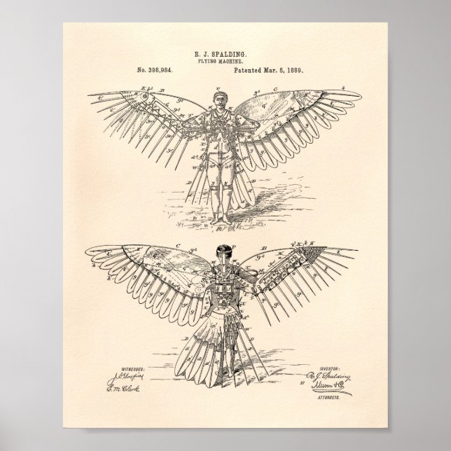 Flygande maskin 1889 Patent Art - Gamla peper Poster (Framsidan)