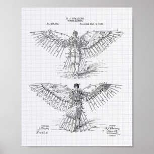 Flygande maskin 1889 Patent Art - Linjerad brant Poster
