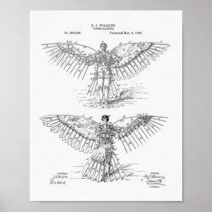 Flygande maskin 1889 Patent Art - Vit Papper Poster