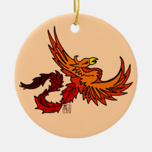 Flygande medeltida Orange Phoenix Bird Tattoo Julgransprydnad Keramik