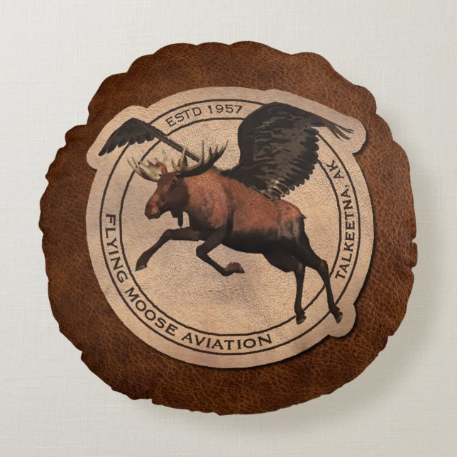 Flygande moose Aviation Patch Rund Kudde (Framsidan)