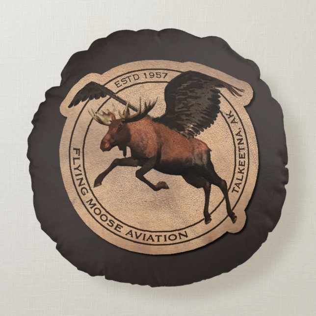 Flygande moose Aviation Patch Rund Kudde (Framsidan)