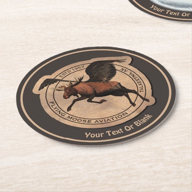 Flygande moose Aviation Patch Underlägg Papper Rund (Vinklad)