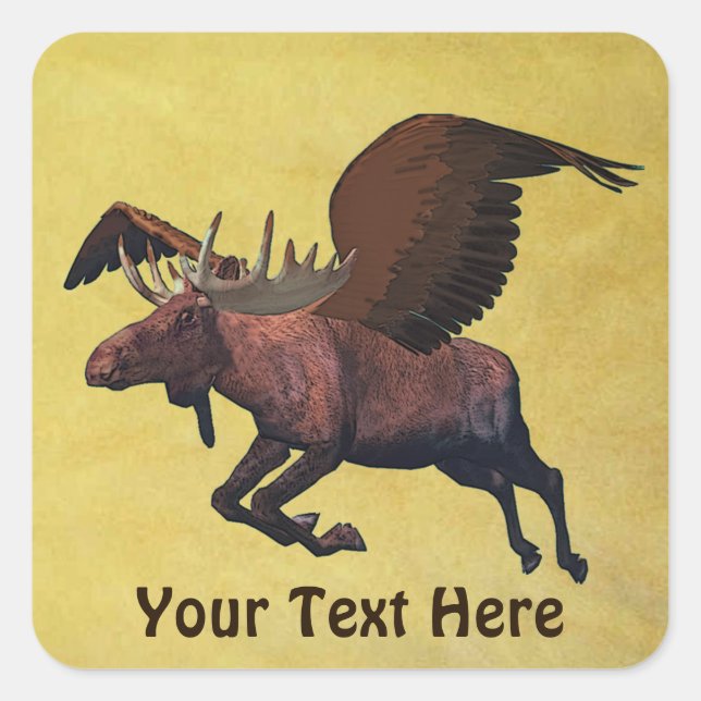 Flygande Moose Fyrkantigt Klistermärke (Framsida)