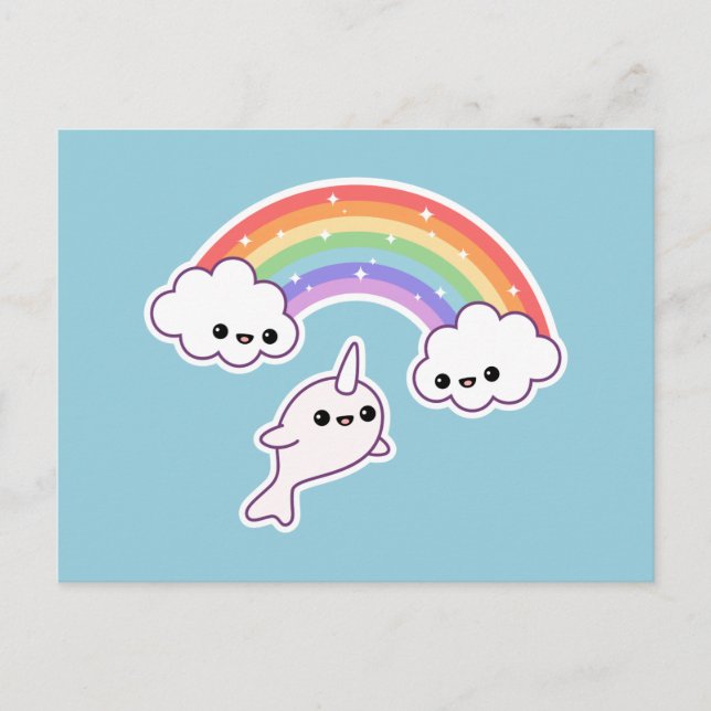 Flygande Narwhal med Rainbow Vykort (Framsida)