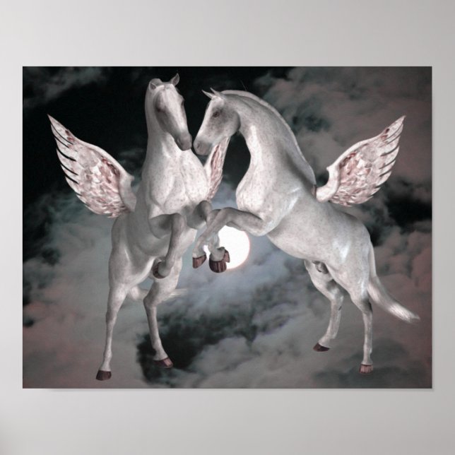 Flygande Pegasus Fantasy Horses Art Poster (Framsidan)