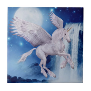Flygande Pegasus Unicorn Waterfall Kakelplatta