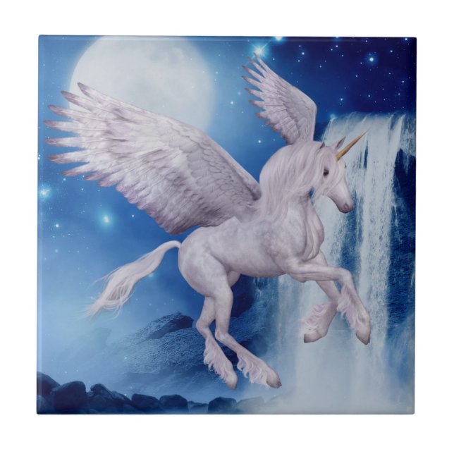 Flygande Pegasus Unicorn Waterfall Kakelplatta (Framsidan)