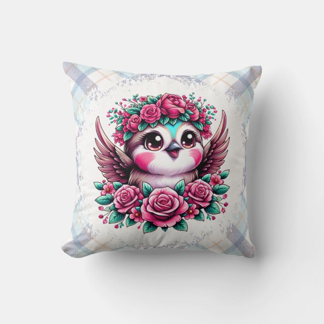 Flygande Penguin med Rosa ros Kudde (Framsida)