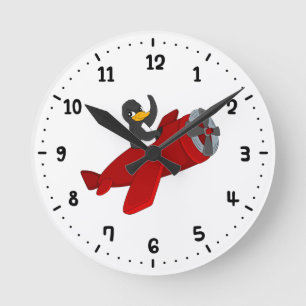 Flygande pingvin tecknad rund klocka