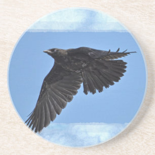 Flygande Raven Modern Art i Blue Underlägg Sandsten