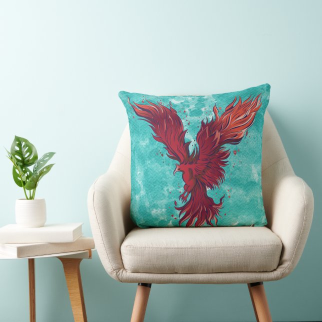 Flygande röd Fenix-fågel-grafik Kudde (Stol)