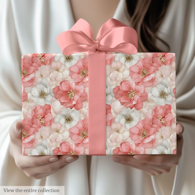 Flygande rosa och guld vattenfärg presentförpackni presentpapper (Aerial pink and gold watercolor gift wrap design)