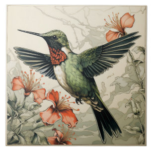 Flygande ruby-Throated Hummingbird Kakelplatta