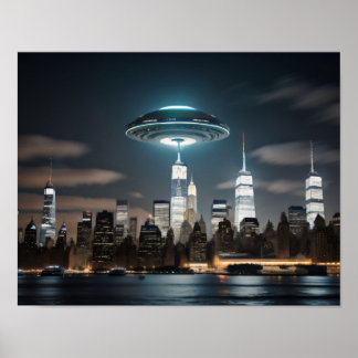 Flygande såaucer över staden poster