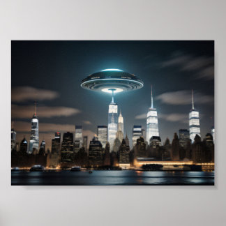 Flygande såaucer över staden poster