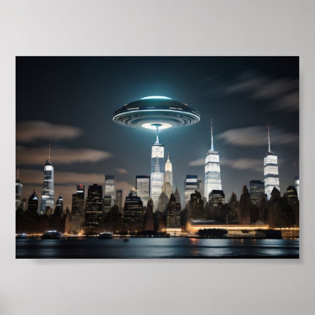 Flygande såaucer över staden poster (Framsidan)