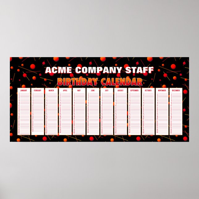 Flygande sfärer Evighetskalender för födelsedagar  Poster (Framsidan)