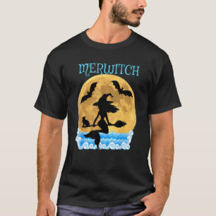 Flygande sjöjungfru häxa Merwitch kvast fladdermös T Shirt