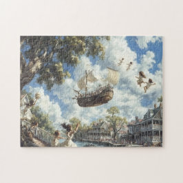 Flygande Skepp Whimsical Himmelresa Äventyr Pussel