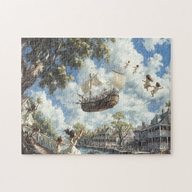 Flygande Skepp Whimsical Himmelresa Äventyr Pussel (Horisontell)