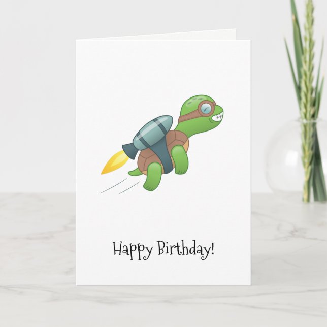 Flygande sköldpadda med Jetpack Birthday Kort (Framsida)