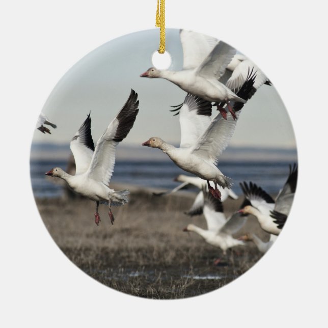 Flygande snögäss julgransprydnad keramik (Baksidan)