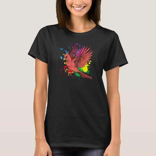 Flygande Splash Kardinal Fågel T Shirt (Framsida)
