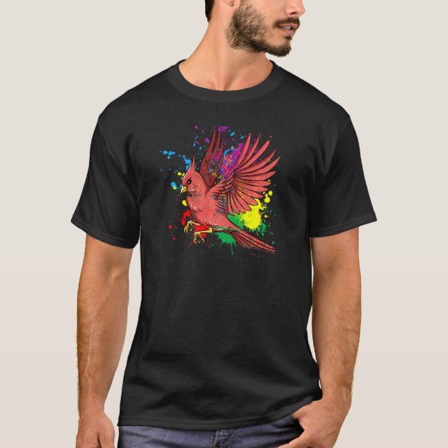 Flygande Splash Kardinal Fågel T Shirt (Framsida)