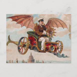 Flygande Steampunk-bil vykort
