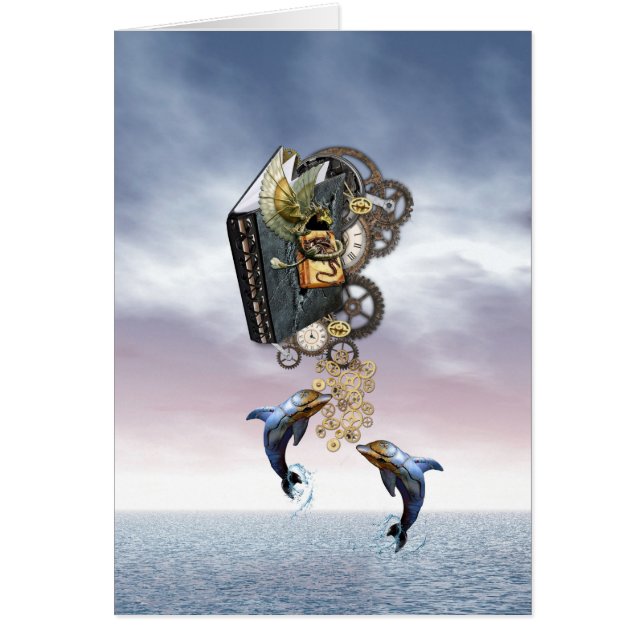 Flygande steampunk drakartikel bok hälsningskort (Framsidan)
